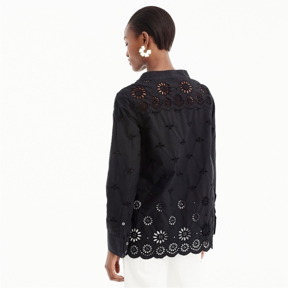J. Crew Funnelneck Black Eyelet Long Sleeve Top - Picture 3 of 10